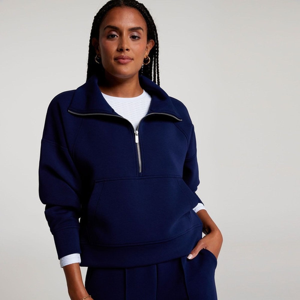 CALIA Pullover Soft Scuba 1/4 Zip XL Navy Blue Relaxed Fit Kangaroo Pocket